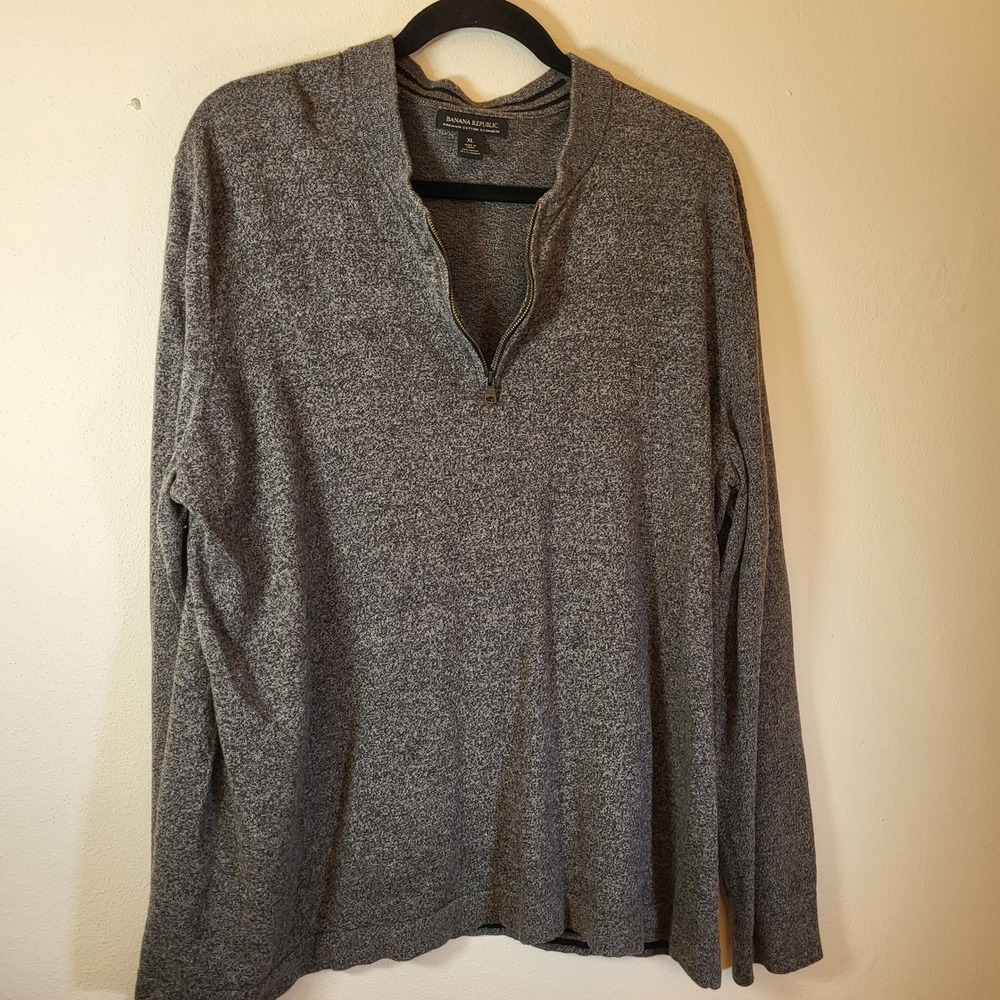 Banana Republic Men's XL Gray Cotton Cashmere Blend 1/4 Zip‎ Sweater